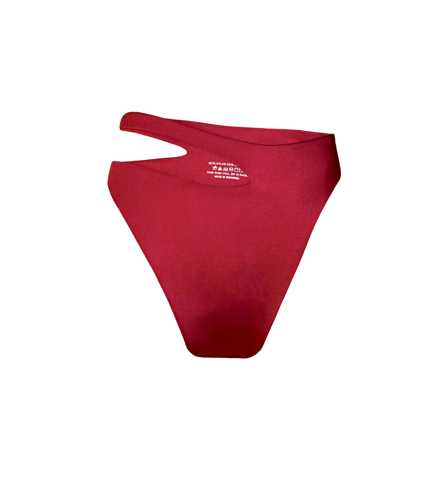 An asymmetric high waisted bordeaux  swimwear bottom.