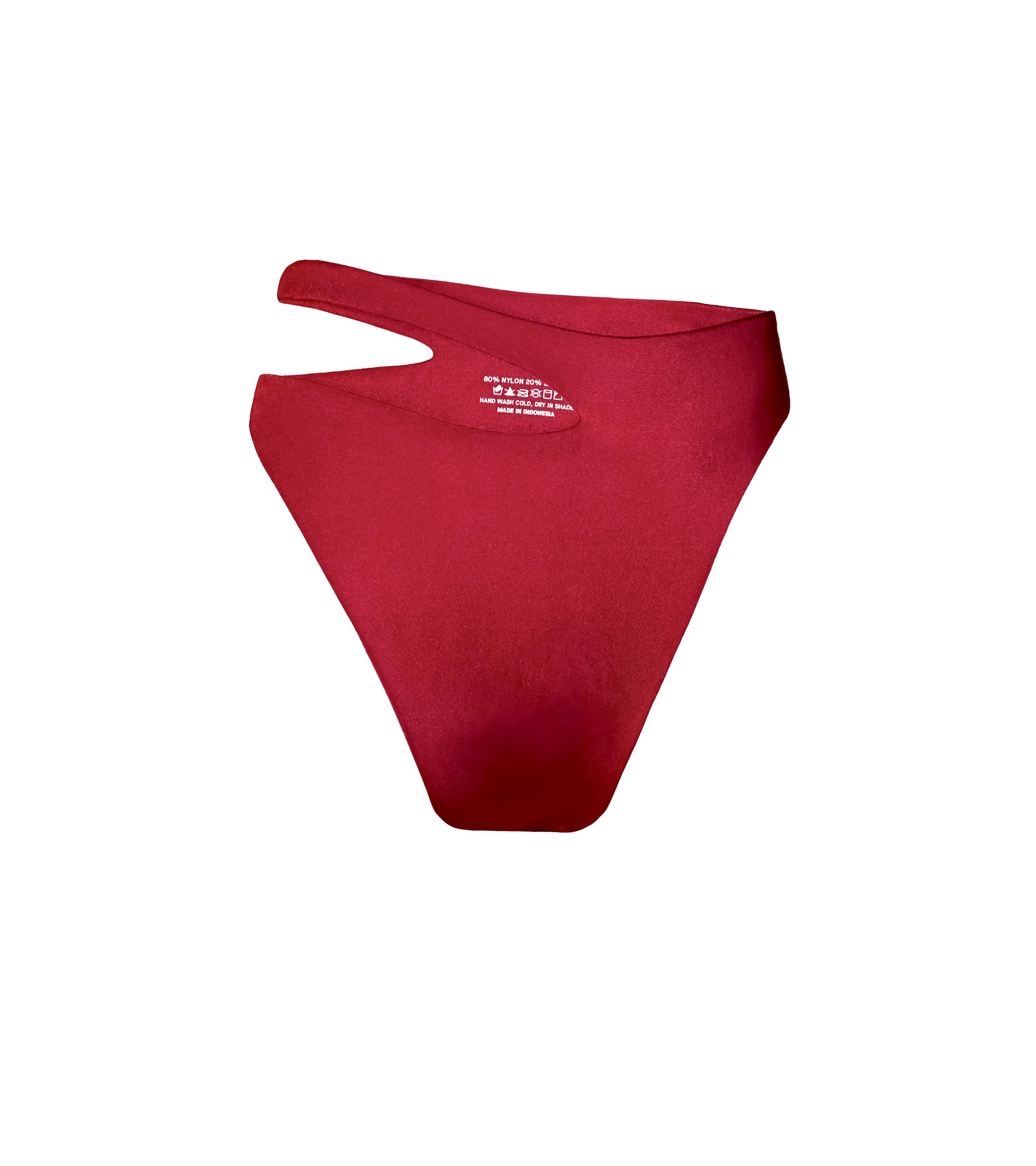 An asymmetric high waisted bordeaux  swimwear bottom.