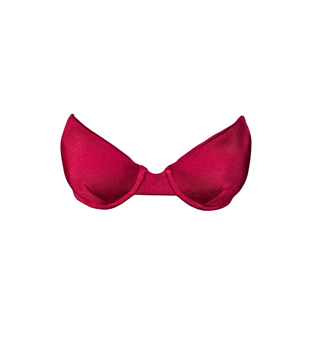 A structured underwire bright bordeaux color swimwear top