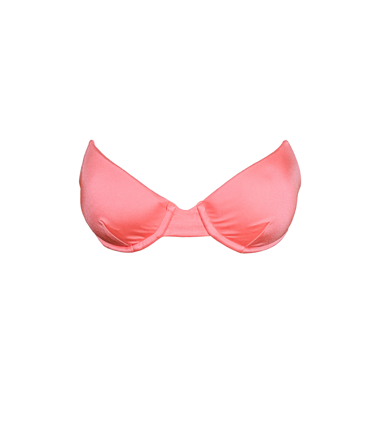 A structured underwire bandeau swimwear top in bright pink-orange color.